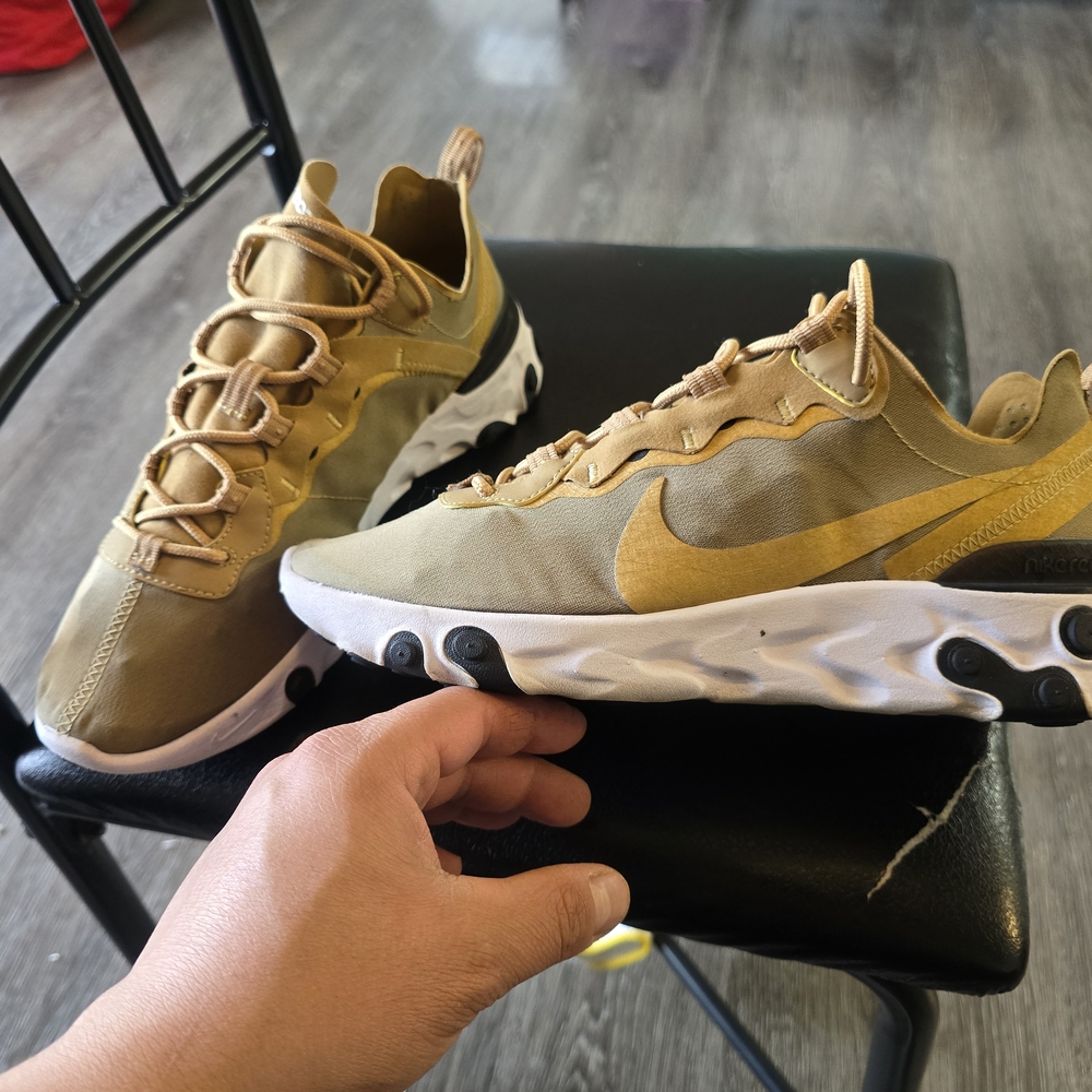 Nike React Element 55 Metallic Gold Men 8 Metallic Gold Run Shoes BQ6166-700 - Picture 6 of 11